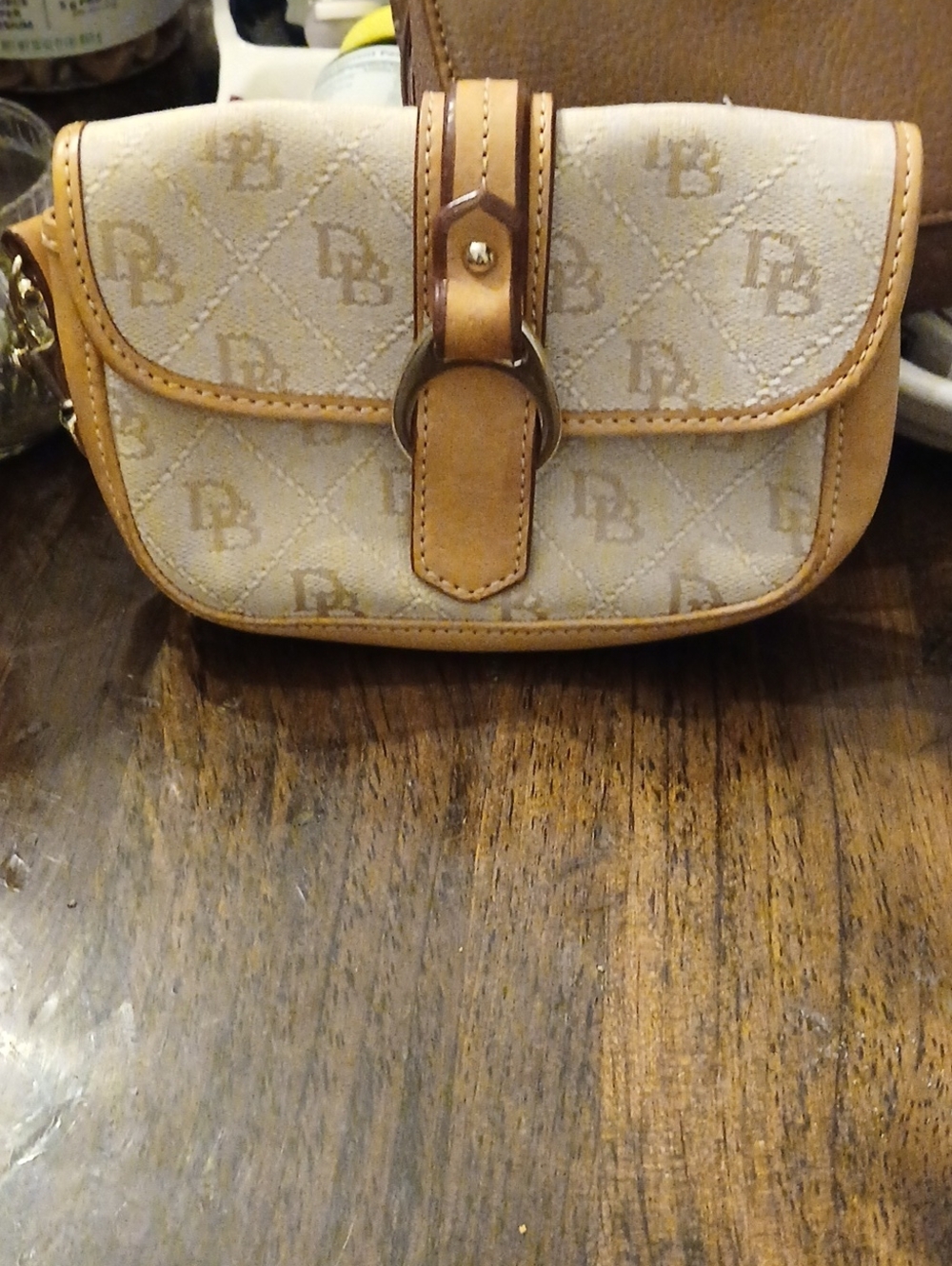Dooney & Bourke Leather-Trim Beige Signature Wristlet